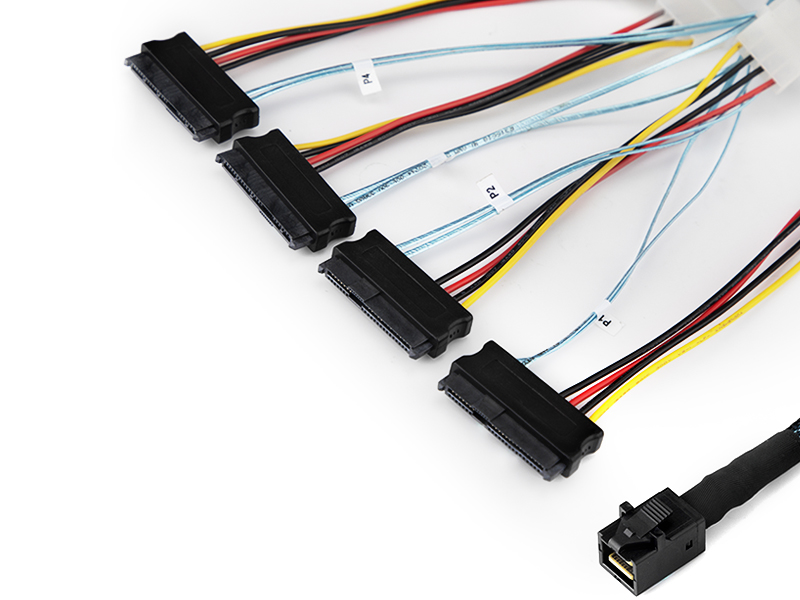 Mini SAS SFF-8643 To 4 SAS 29PIN SFF-8482 linking Cable 12Gbps+ 4PIN POWER 1M,IO-CAB864314