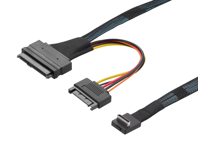 Oculink SFF-8611 to U.2 (SFF-8639) Cable，90°， 0.5m, ,IO-CAB861159
