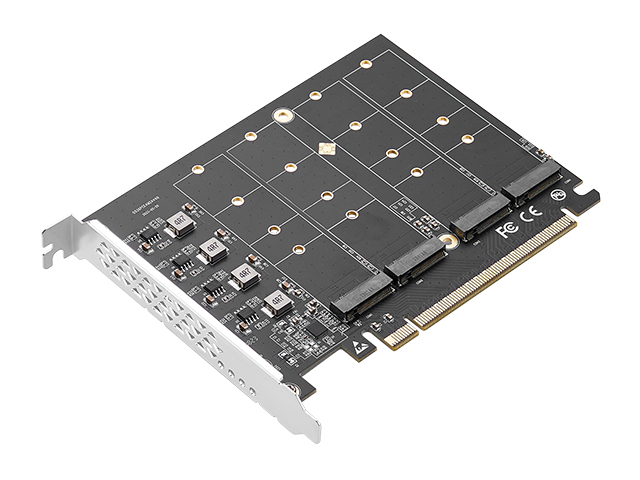 PCIe 4.0 x16 to 4x M.2 NVMe Adapter Card，IO-PCE44M2-02