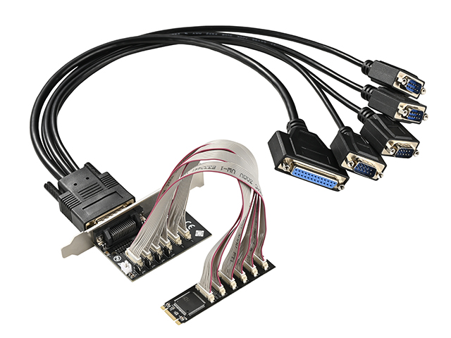 M.2 (M+B) Key to 4 RS-232 DB-9 Serial Ports and 1 DB-25 Parallel Printer Ports (LPT1) Controller Card,IO-M2F384-4S1P